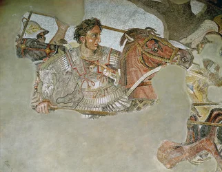 The Alexander Mosaic, detail depicting Alexander the Great 356-323 BC at the Battle of Issus against Darius III 399-330 BC in 333 BC, mosaic detail of 154003